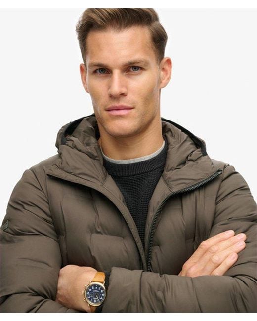 Superdry Black Hooded Quilted Puffer Coat for men