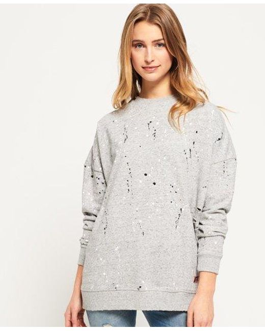 Superdry White Edgy Nibbled Crew Sweatshirt Palm Marl