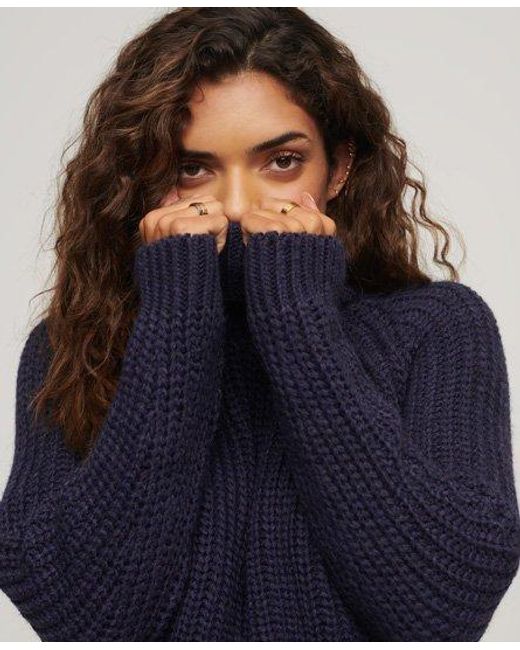 Superdry Blue Slouchy Stitch Roll Neck Knit