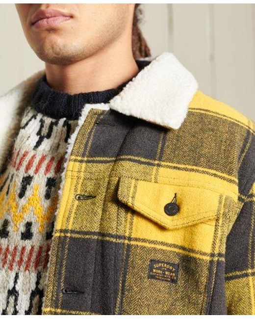 Superdry Metallic Highwayman Wool Sherpa Trucker Jacket Buffalo Check for men