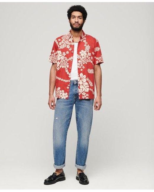 Superdry Red Classic Floral Print Hawaiian Shirt for men