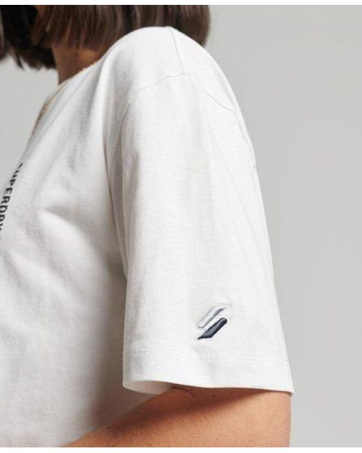 Superdry White Core Logo Linear Loose T-Shirt Nimbus Cloud