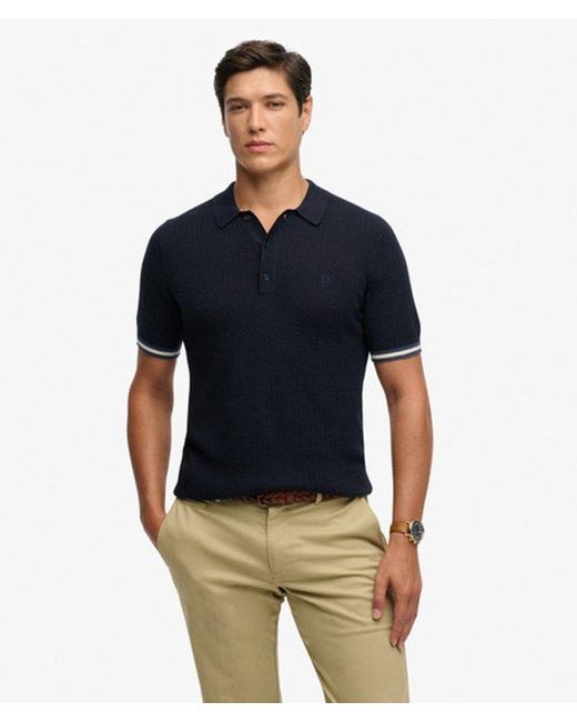 Superdry Black & Co Knitted Texture Short Sleeve Polo Shirt for men