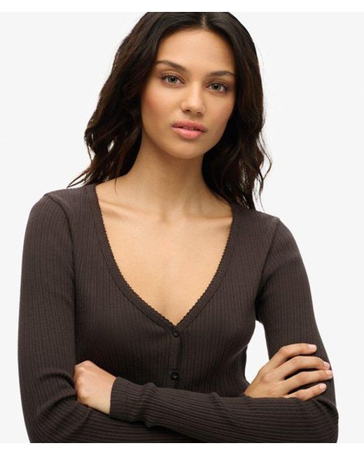 Superdry Black & Co Essential Button Long Sleeve Top