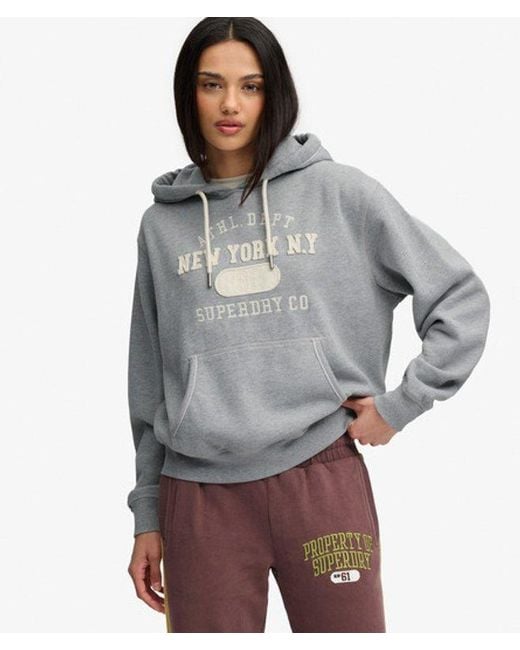 Superdry Gray Athletic Essential Applique Cropped Hoodie