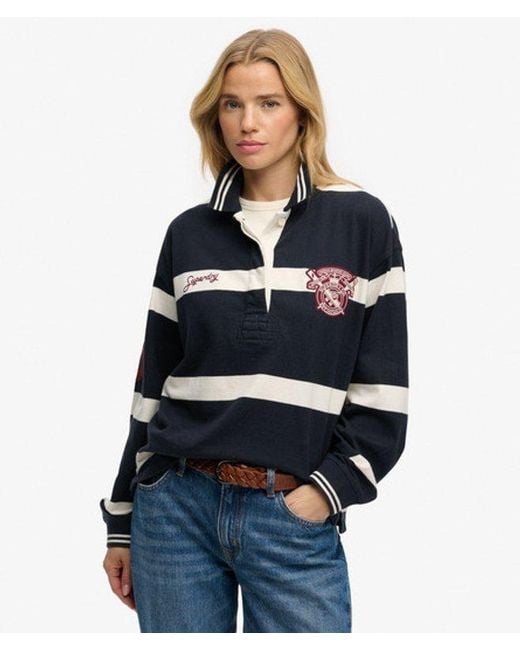 Superdry Blue & Co Crest Stripe Rugby Top