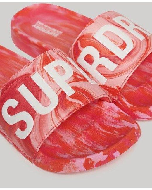 Superdry Red Marble Vegan Pool Sliders
