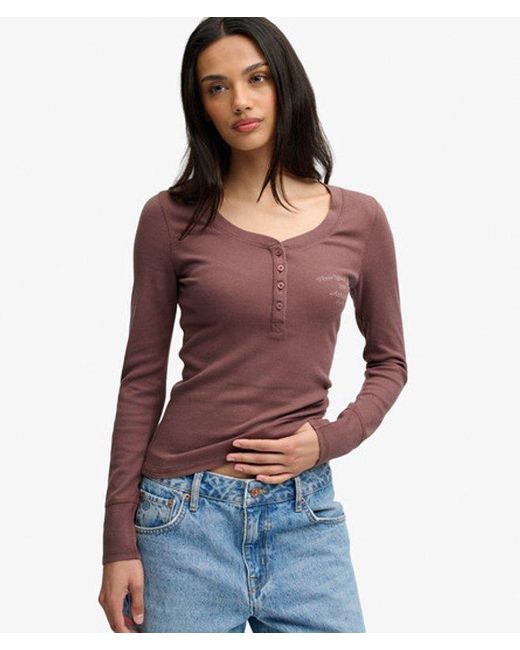 Superdry Athletic Button Down Longsleeve Top in het Red