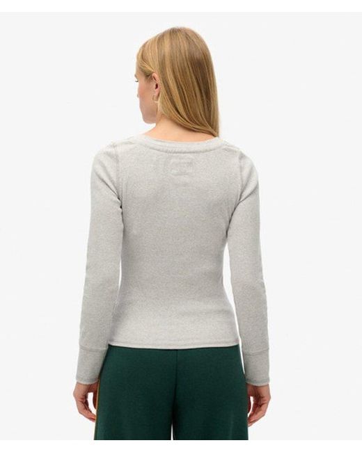 Superdry Gray & Co Athletic Button Down Long Sleeve Top