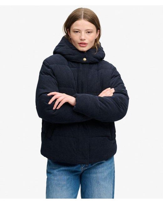 Superdry Blue & Co Premium Hooded Cord Puffer Jacket
