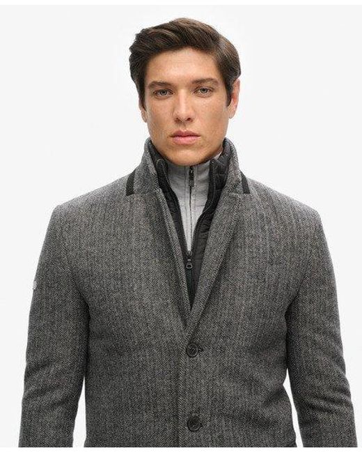 Superdry Gray 2 In 1 Wool Overcoat for men