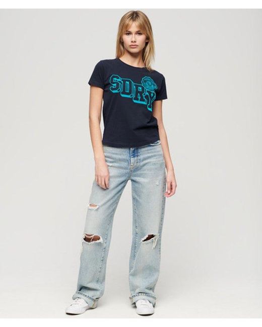 Superdry Blue & Co Varsity Flocked Fitted T-shirt