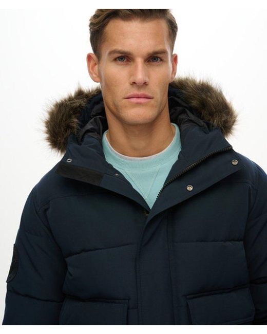 Superdry Blue Everest Hooded Puffer Bomber Jacket for men