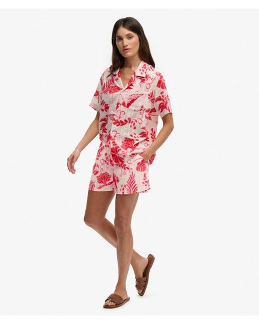 Superdry Red Cotton Printed Beach Shorts