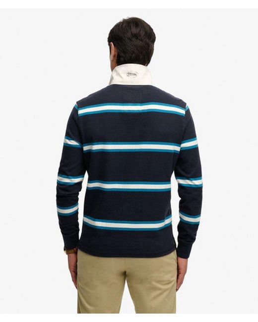 Superdry Blue & Co Vintage Athletic Stripe Rugby Top for men