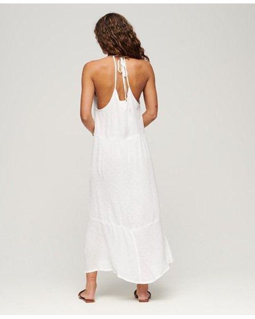 Superdry Maxi-jurk Met Kanten Rand in het White
