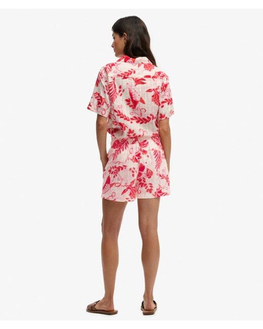 Superdry Red Cotton Printed Beach Shorts