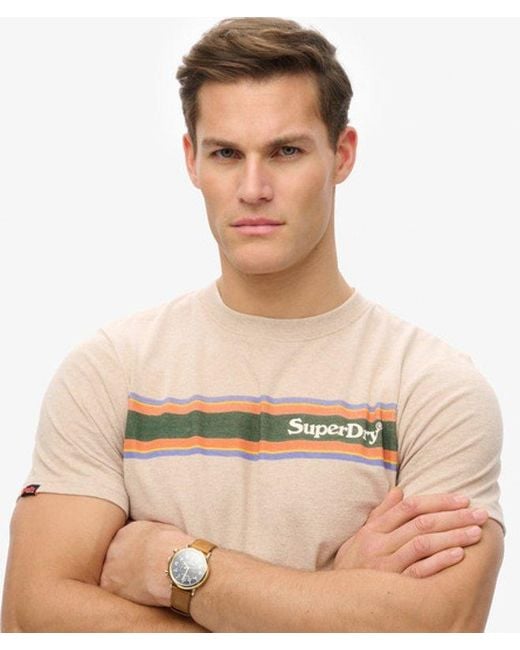 Superdry Natural Venue Logo Stripe Relaxed T-Shirt for men