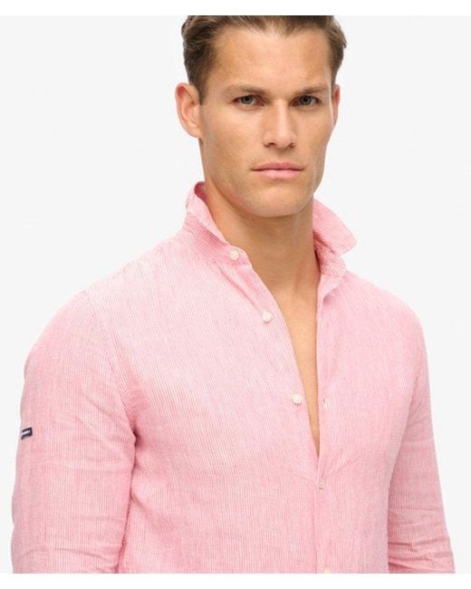 Superdry Pink & Co Casual Linen Long Sleeve Shirt for men