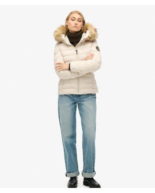 Veste rembourrée à capuche en fourrure synthétique fuji Superdry en coloris Natural