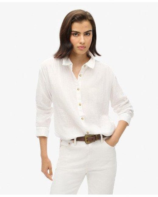 Superdry White Longline Beach Shirt