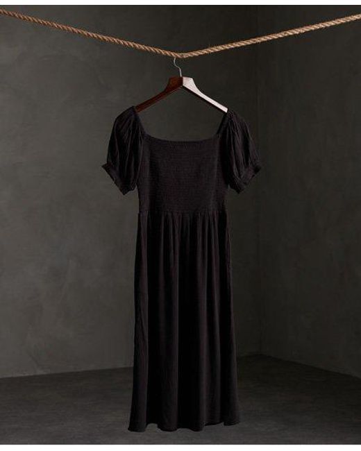 Superdry Black Kala Smocked Midi Dress