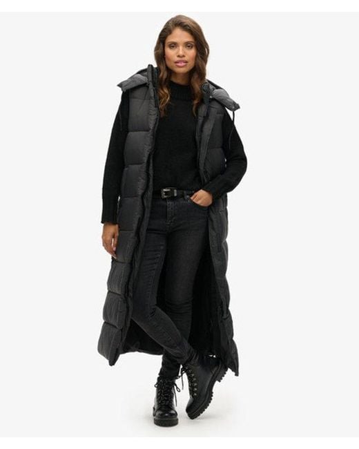 Superdry Black & Co Classic Logo Patch Hooded Ripstop Long Gilet