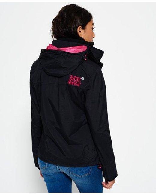 Superdry Black Hooded Technical Pop Zip Windcheater Jacket /Metallic
