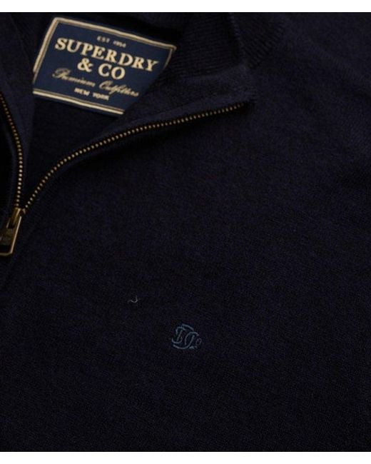 Superdry Blue & Co Essential Lightweight Wool Blend Half Zip Jumper for men