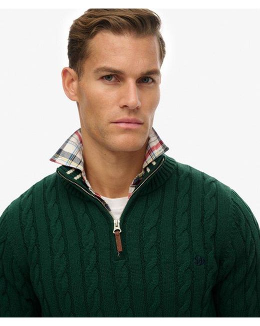 Homme Pull À Demi-Zip En Maille Torsadée En Coton Bio Taille Superdry pour homme en coloris Green