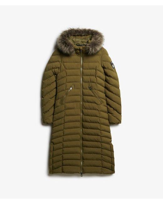 Superdry Green & Co Fuji Faux Fur Hooded Long Jacket