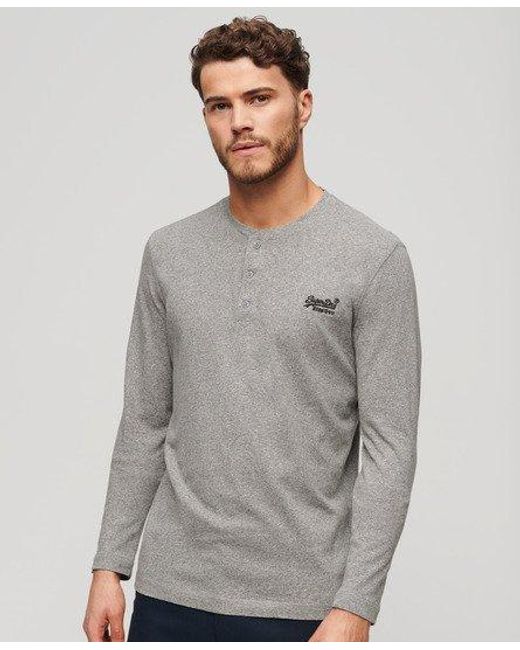 Superdry Gray Organic Cotton Vintage Logo Embroidered Henley Top for men