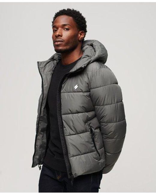 Superdry Gray Hooded Sports Puffer Jacket for men