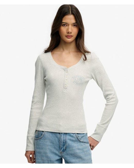 Superdry Gray & Co Athletic Button Down Long Sleeve Top