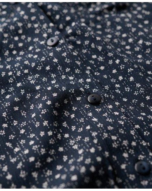 Superdry Blue Printed Button-up Short Sleeve Midi Tea Dress