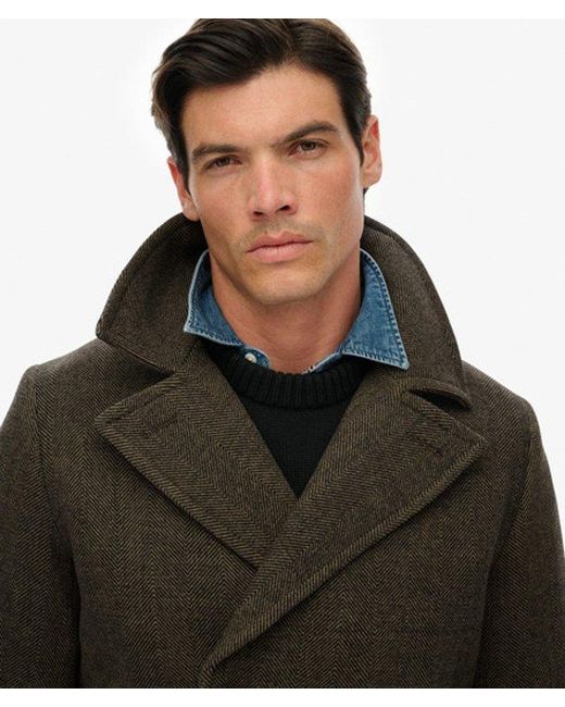 Superdry Black & Co The Merchant Store - Wool Blend Long Coat for men