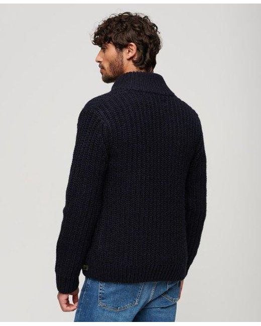 Superdry Blue Chunky Knit Zip Through Cardigan for men
