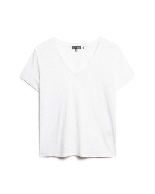 Superdry White Slub Embroidered V-neck T-shirt