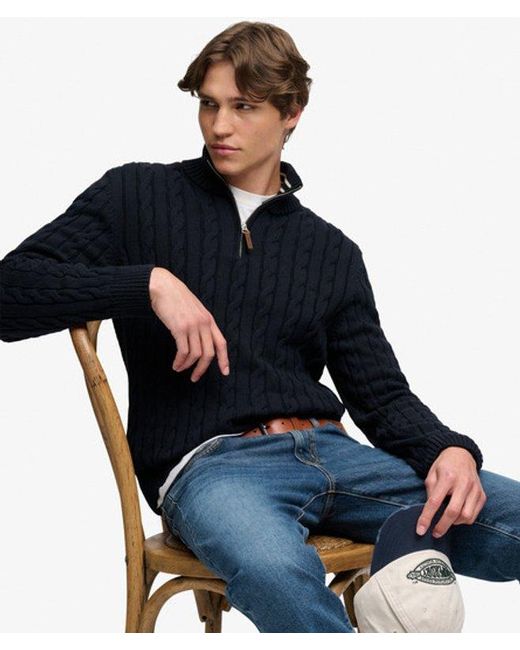 Superdry Blue & Co Organic Cotton Classic Cable Half-zip Jumper for men