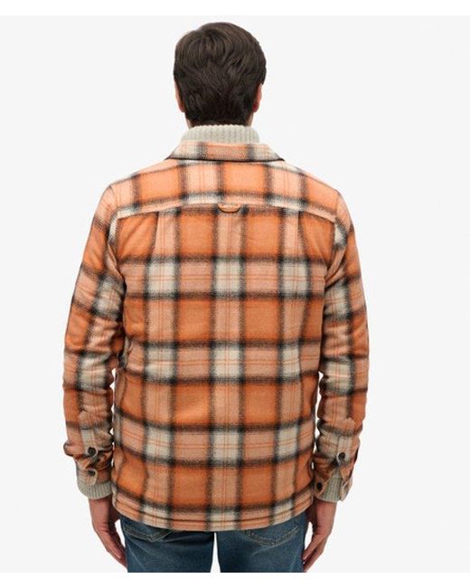Superdry Orange Fleece-Lined Wool Check Overshirt Roderick Check for men