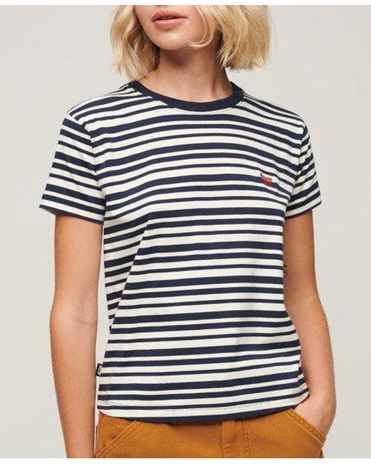 Superdry Blue Ladies Slim Fit Essential Logo Striped Fitted T-shirt