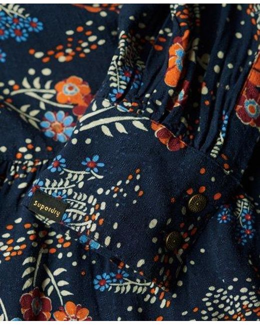 Superdry Midi-jurk Met Lange Mouwen in het Blue