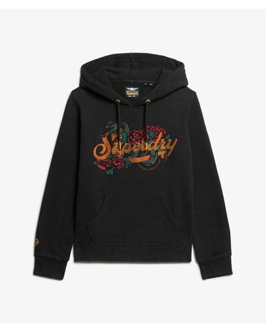 Superdry Black & Co Embroidered Graphic Tattoo Script Hoodie
