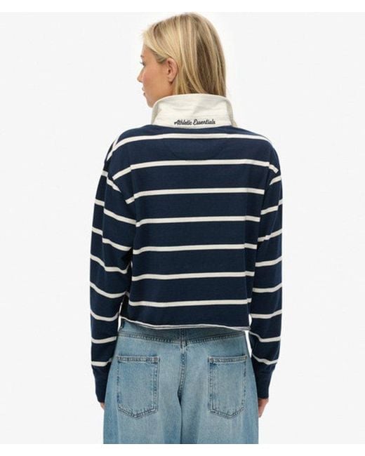 Superdry Blue & Co Athletic Essentials Cropped Stripe Rugby Top