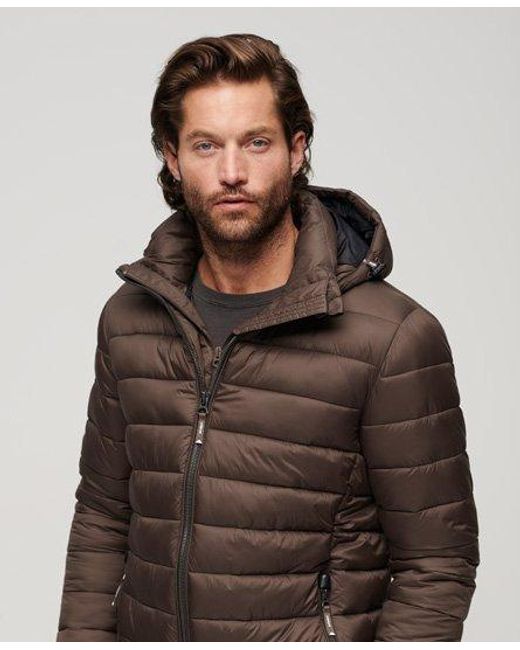Superdry Brown Hooded Classic Puffer Jacket for men
