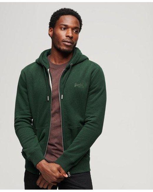 Superdry Green Classic Logo Embroidered Essential Zip Hoodie for men