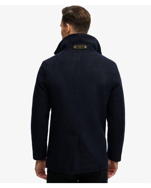 Superdry Blue & Co The Merchant Store - Wool Blend Pea Coat for men