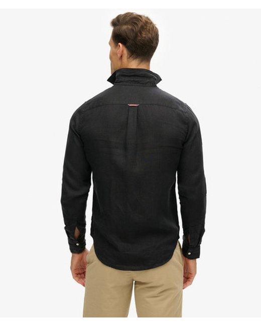 Superdry Black & Co Casual Linen Long Sleeve Shirt for men