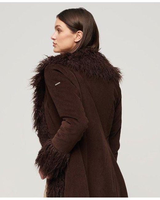 Superdry Natural Faux Fur Lined Longline Afghan Coat