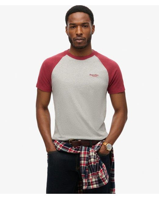 Superdry Red & Co Organic Cotton Essential Logo Baseball T-shirt for men
